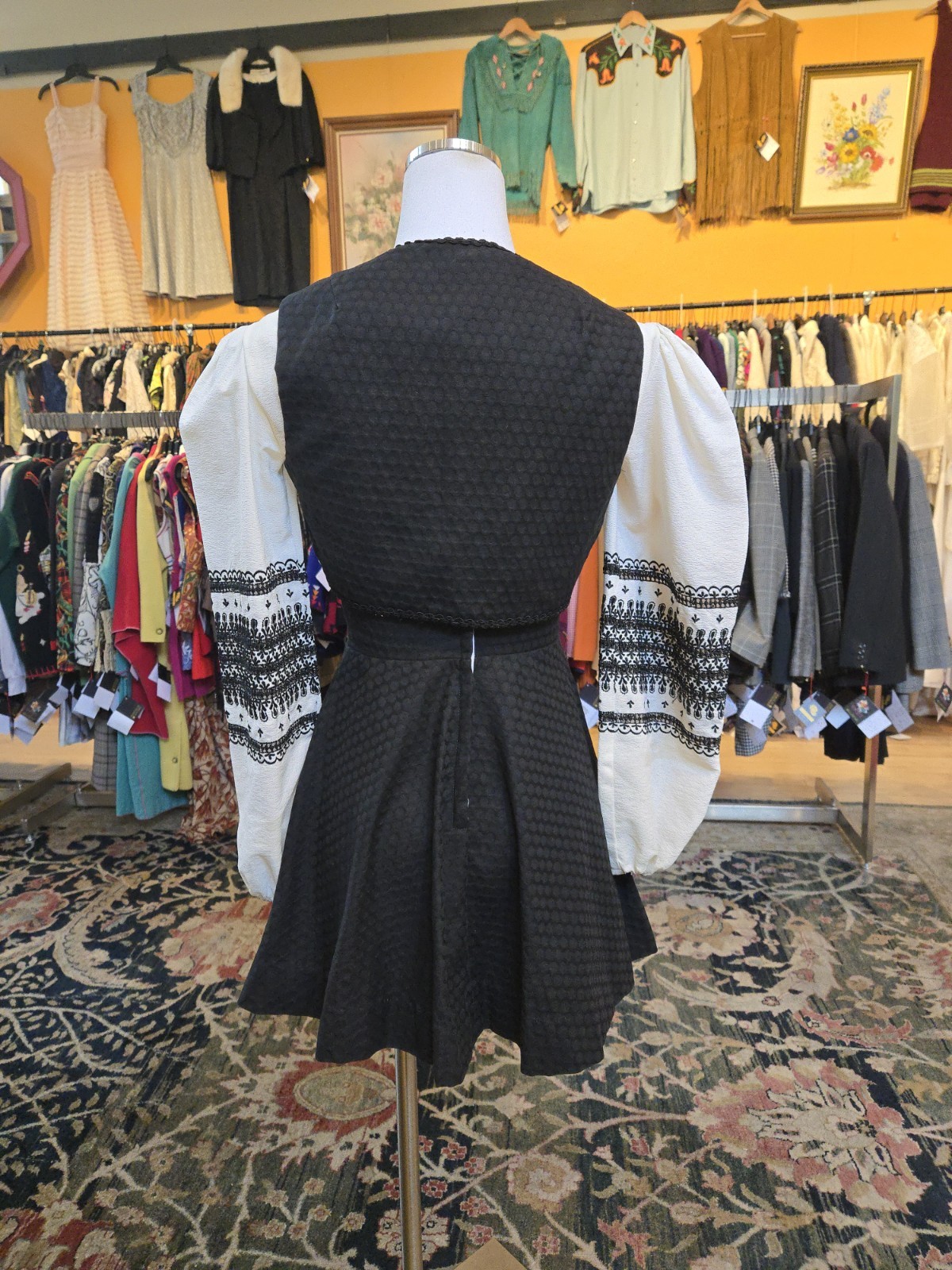 Vtg 1960s Jody California Black Embroidered Dress Prairie Folk Hippy Cottagecore