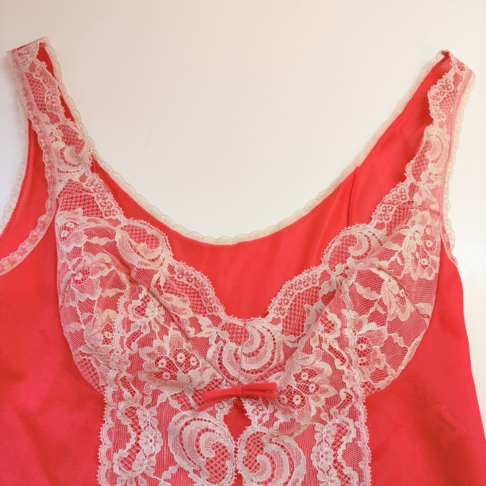 Vtg 60s 70s Hollywood Vassarette Lace Camisole Coral Pink Tank Top Crepelon 34