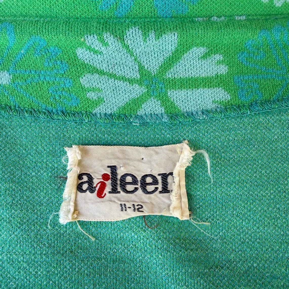 1960s Mod Floral Knit Blazer Jacket, Green Blue Orlon Double Breasted