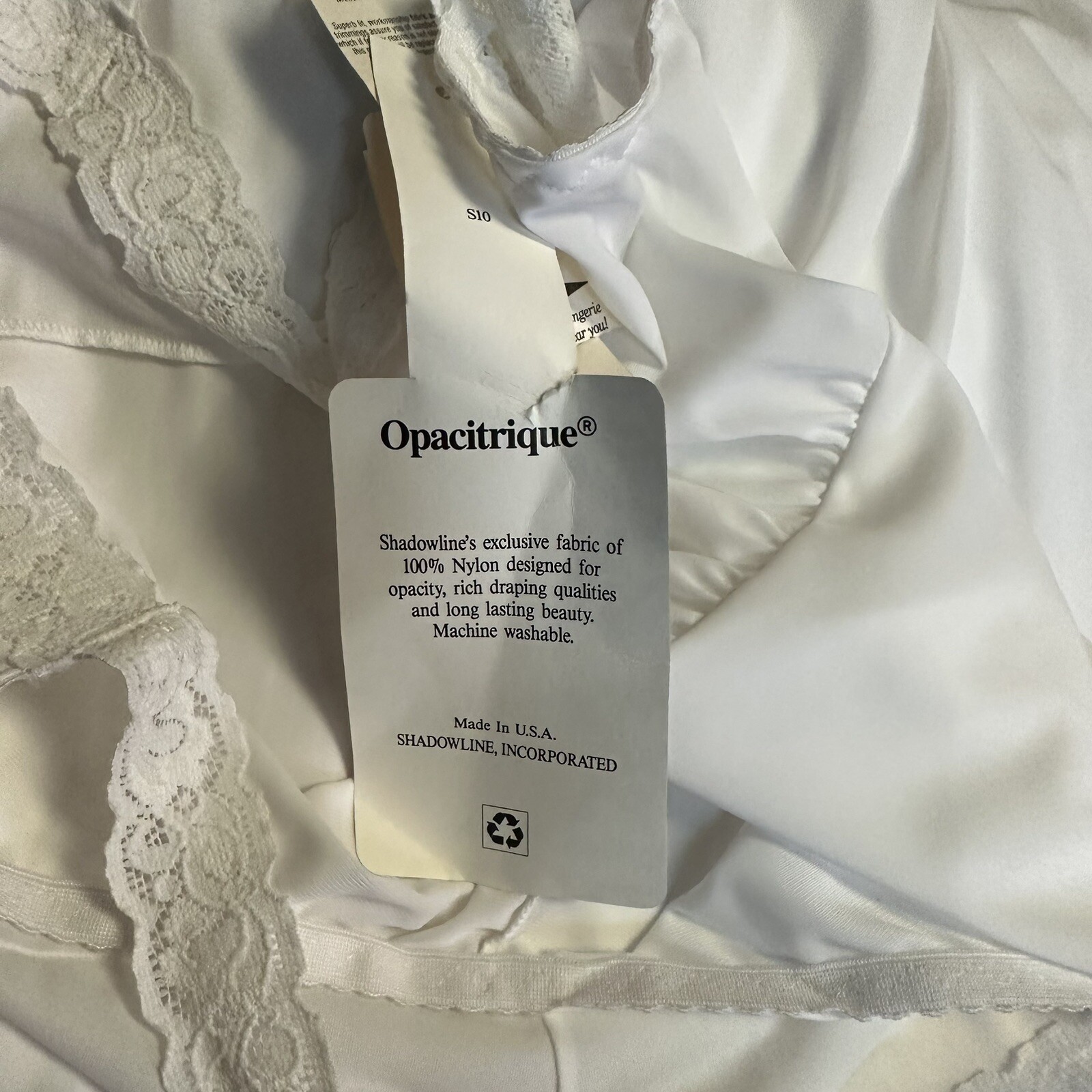Shadowline Vintage White Slip Lingerie Silky Satin Nylon Lace Size 38 24″ NEW