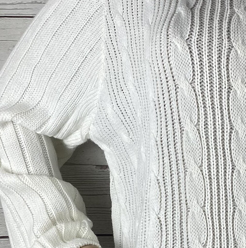 Vintage 80s 90s Bobbie Brooks Sweater Large Solid White Cable Knit Mock Neck
