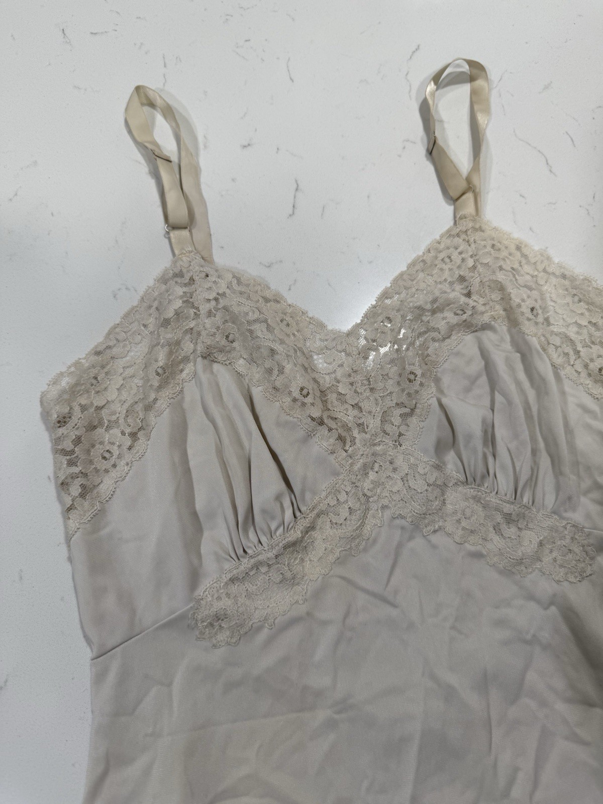 Vintage Shadowline White Lace Slip Dress 32 Short Coquette Adjustable Size XS/S