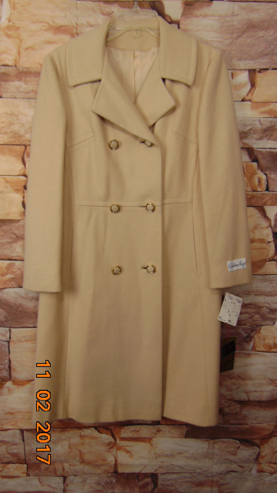 Vintage Bromleigh New York 60’s Double Breasted Coat sz 10 Beige100% Wool Jackie