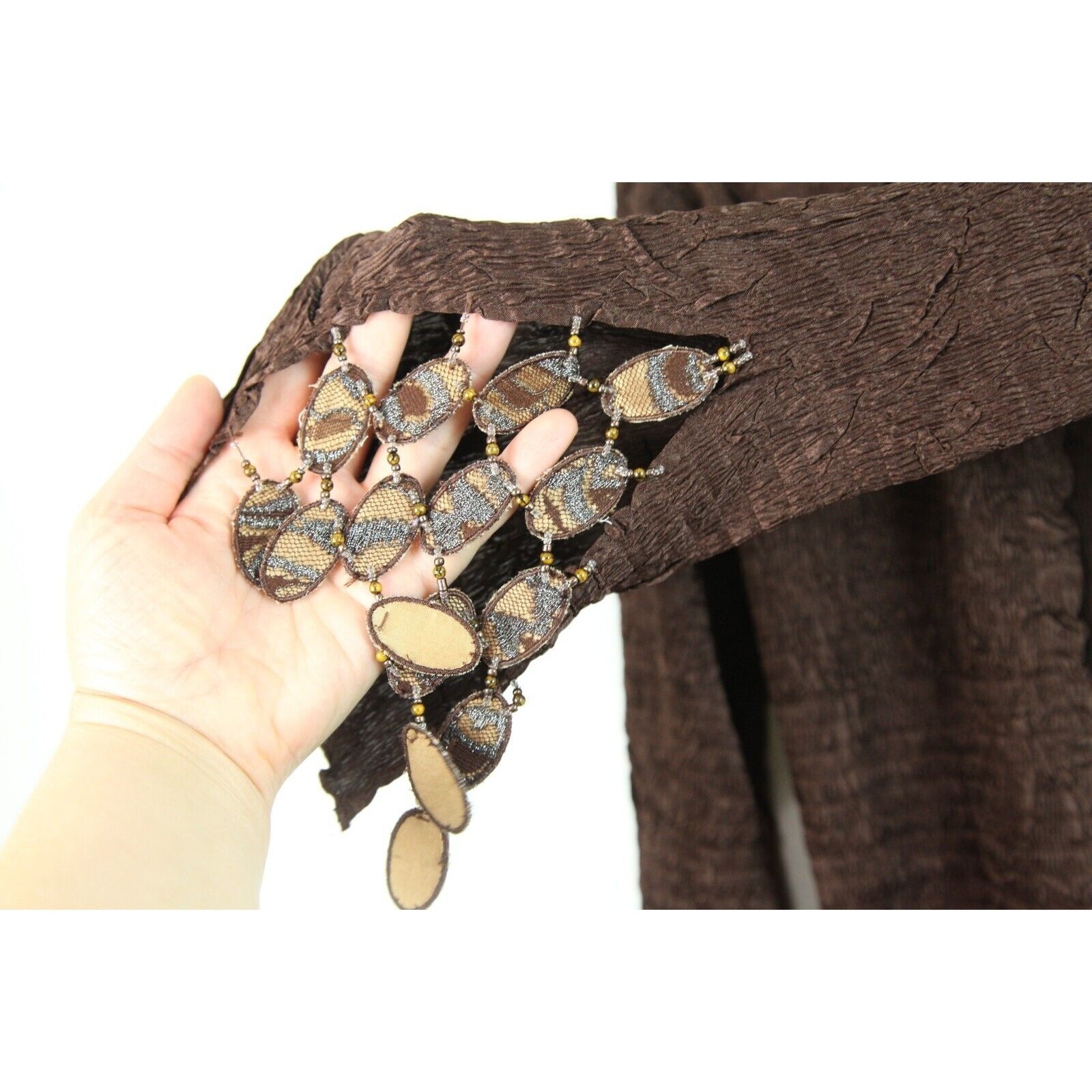 Vintage Y2K Brown Crinkle Open Cardigan Fairy Goth Festival Art to Wear Small