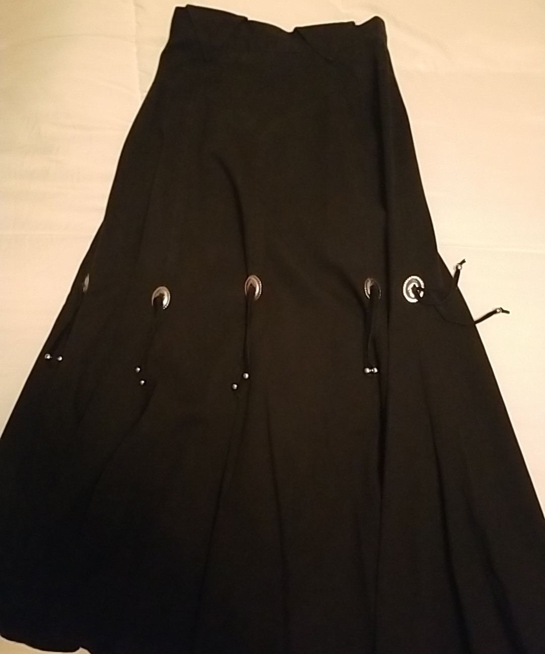 Vintage USA Made. Circle T Black Cotton Western Skirt with Concho Details sz 5/6