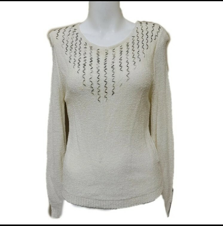 Dalton Sport Vintage Womens Size 10 Small Cream Silver Beaded Dressy Top