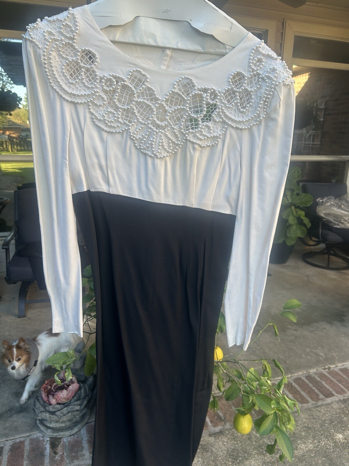 Vintage 90s Sarah Elizabeth Black/white Pearl Dress Size 12