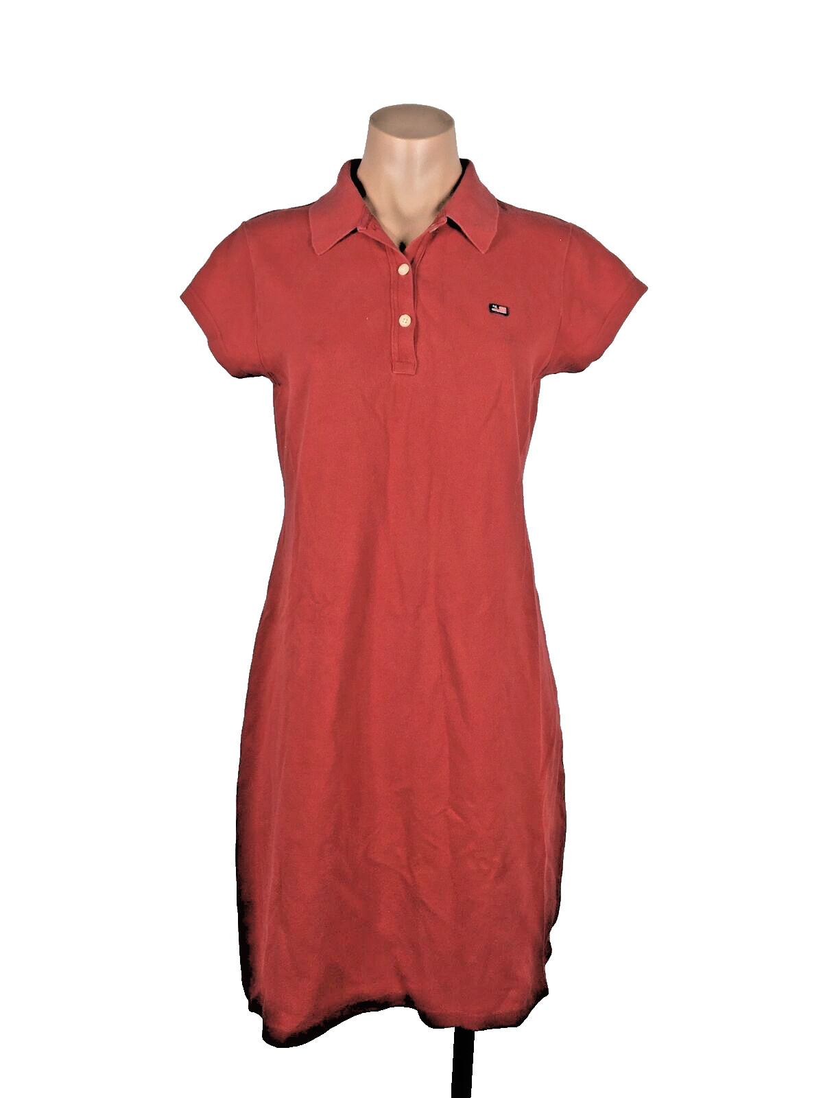 Polo Jeans Co. Womens Sz L Red Button VTG Knee Length Collared USA Summer Dress
