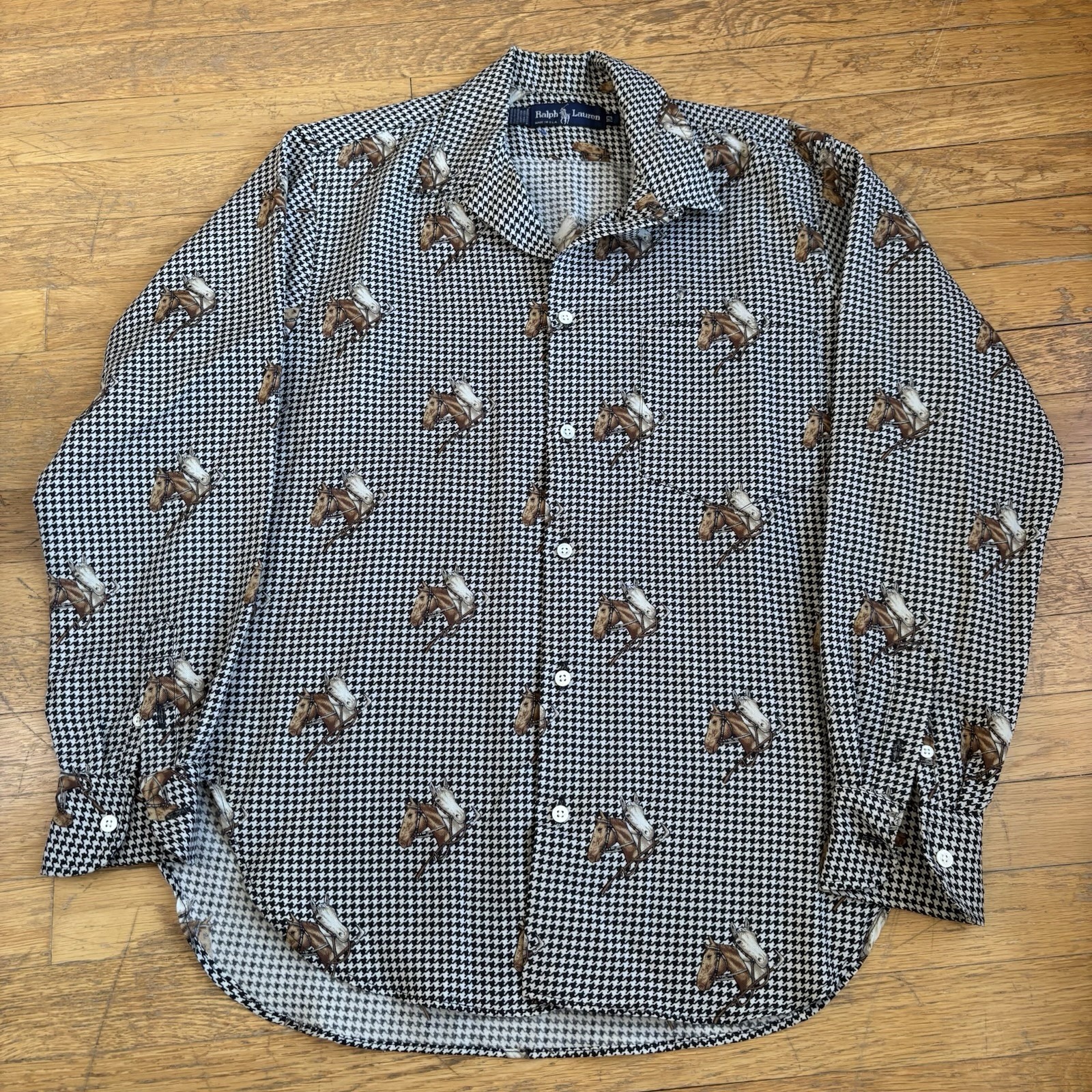 Vtg 80s-90s RALPH LAUREN EQUESTRIAN Horse Print Shirt Button Down Womens 10