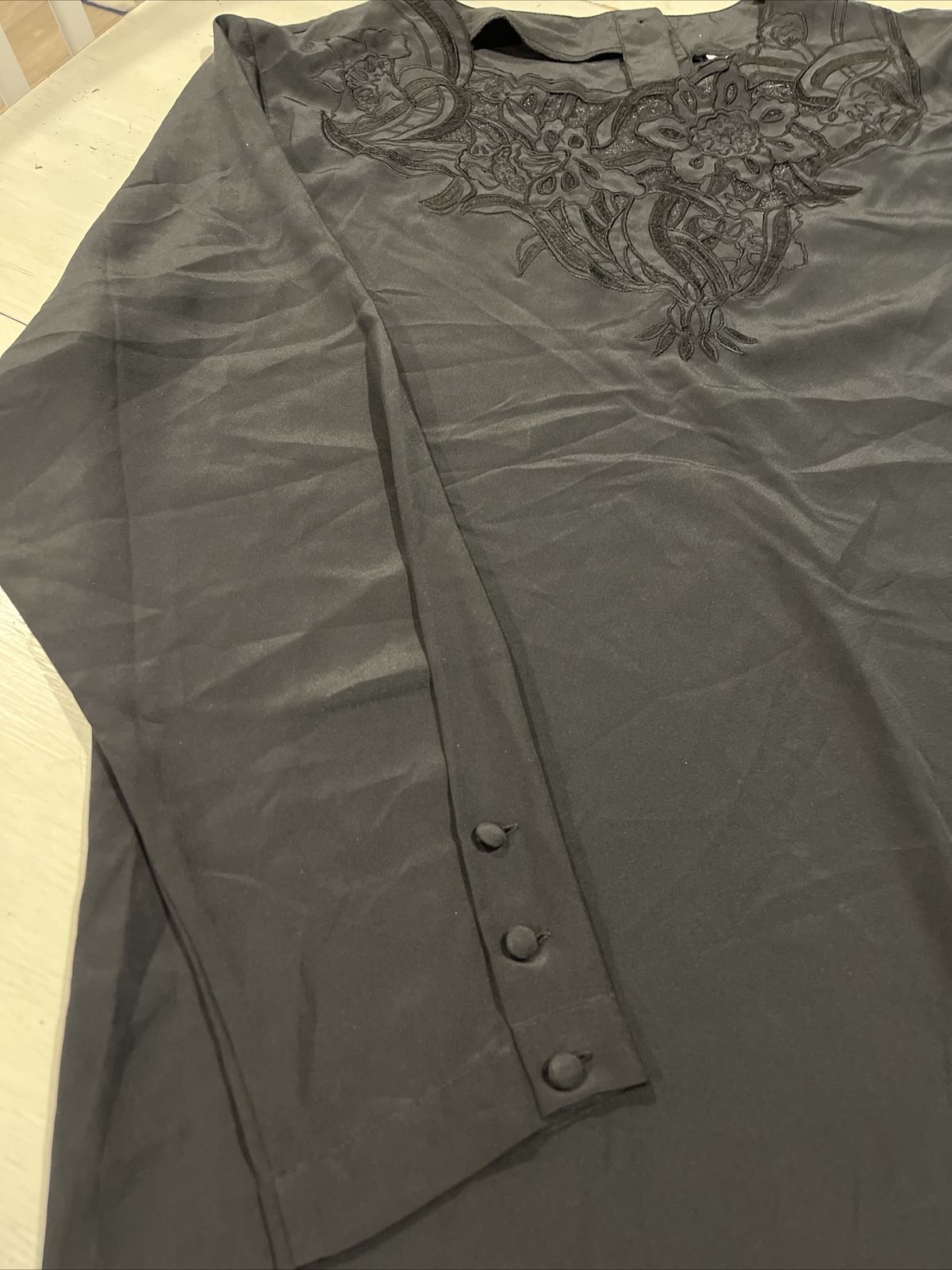 Regina Porter Vintage Black Blouse W/ Embroidery Size 14 NICE