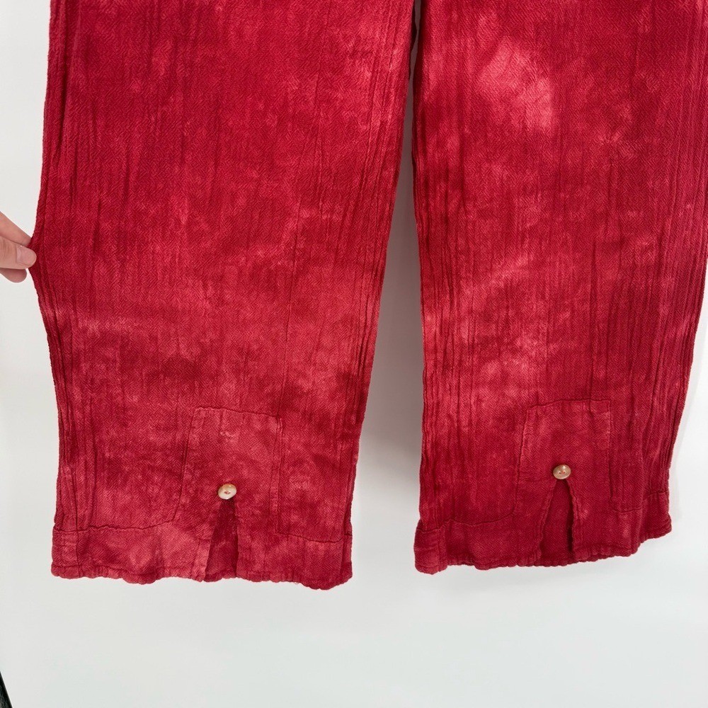 Cotonways Vintage Textured Pull On Pants Elastic Waist Boho Resort Cottagecore