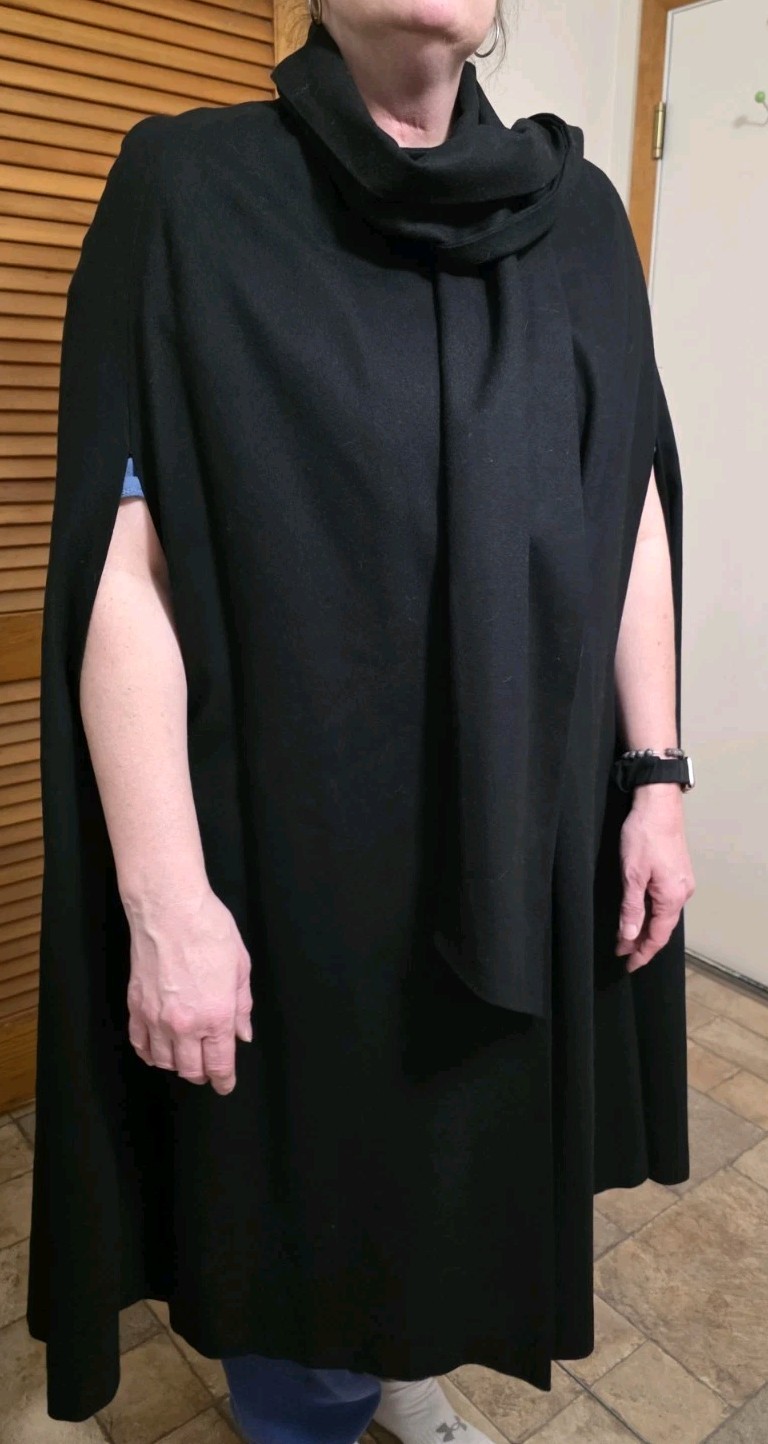 Vintage Wellington Fashions Black Merino Wool Full Length Cape Poncho Coat Cloak