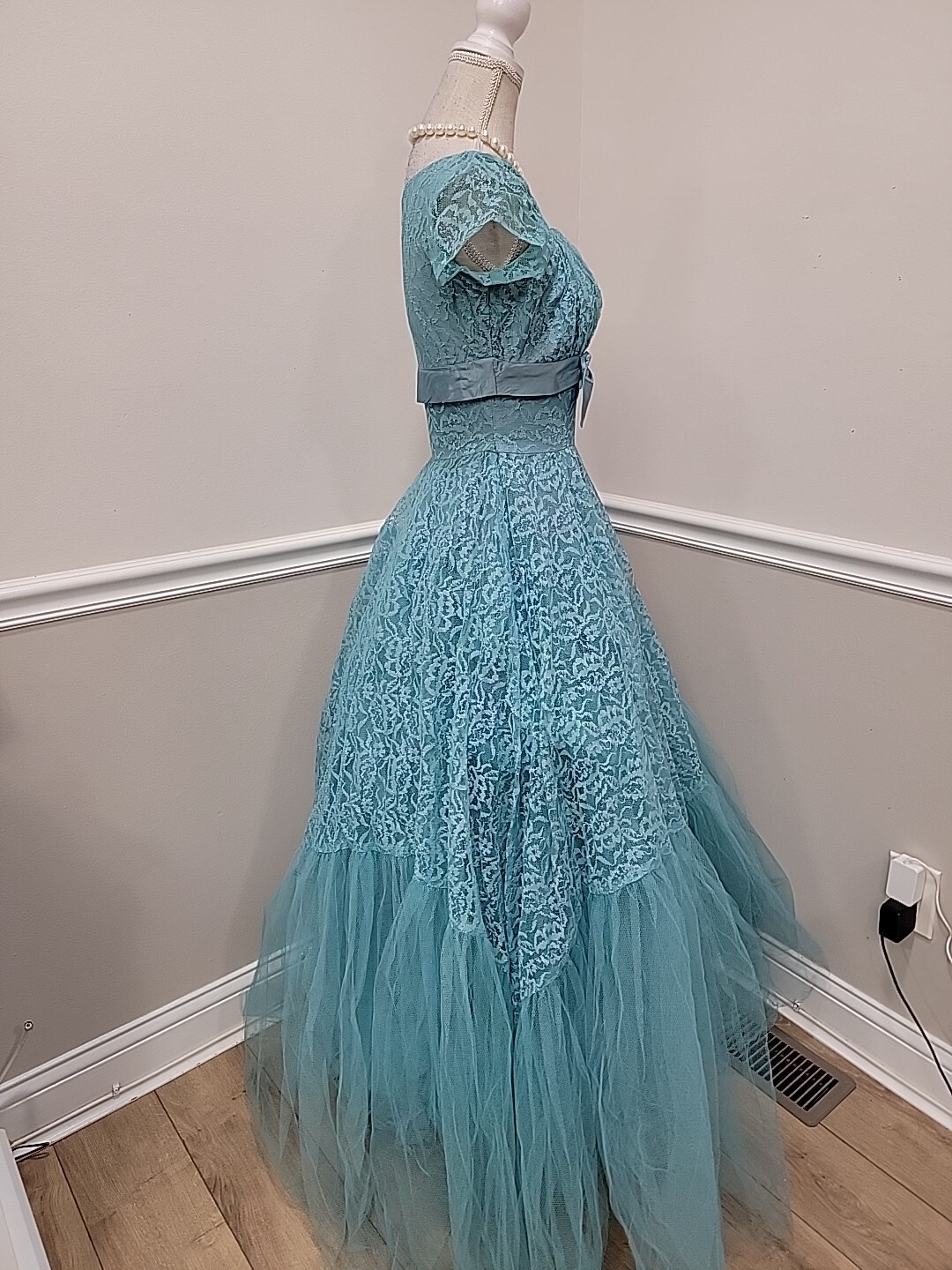 Vintage 1950’s Mid-Century Lace Tulle Party Prom Maxi Dress Circle Skirt