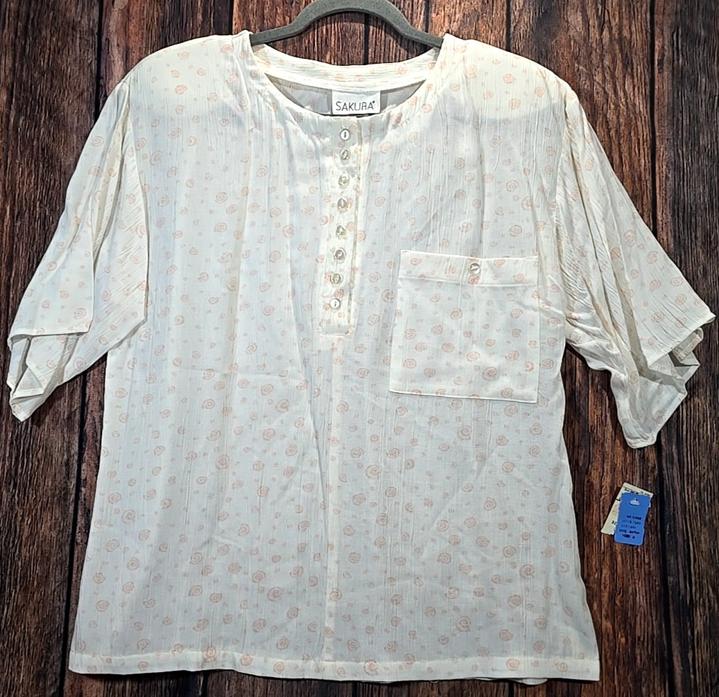 Sakura Vtg Rayon Blouse Crinkle Flowing Business Secretary USA Made Women’s 6