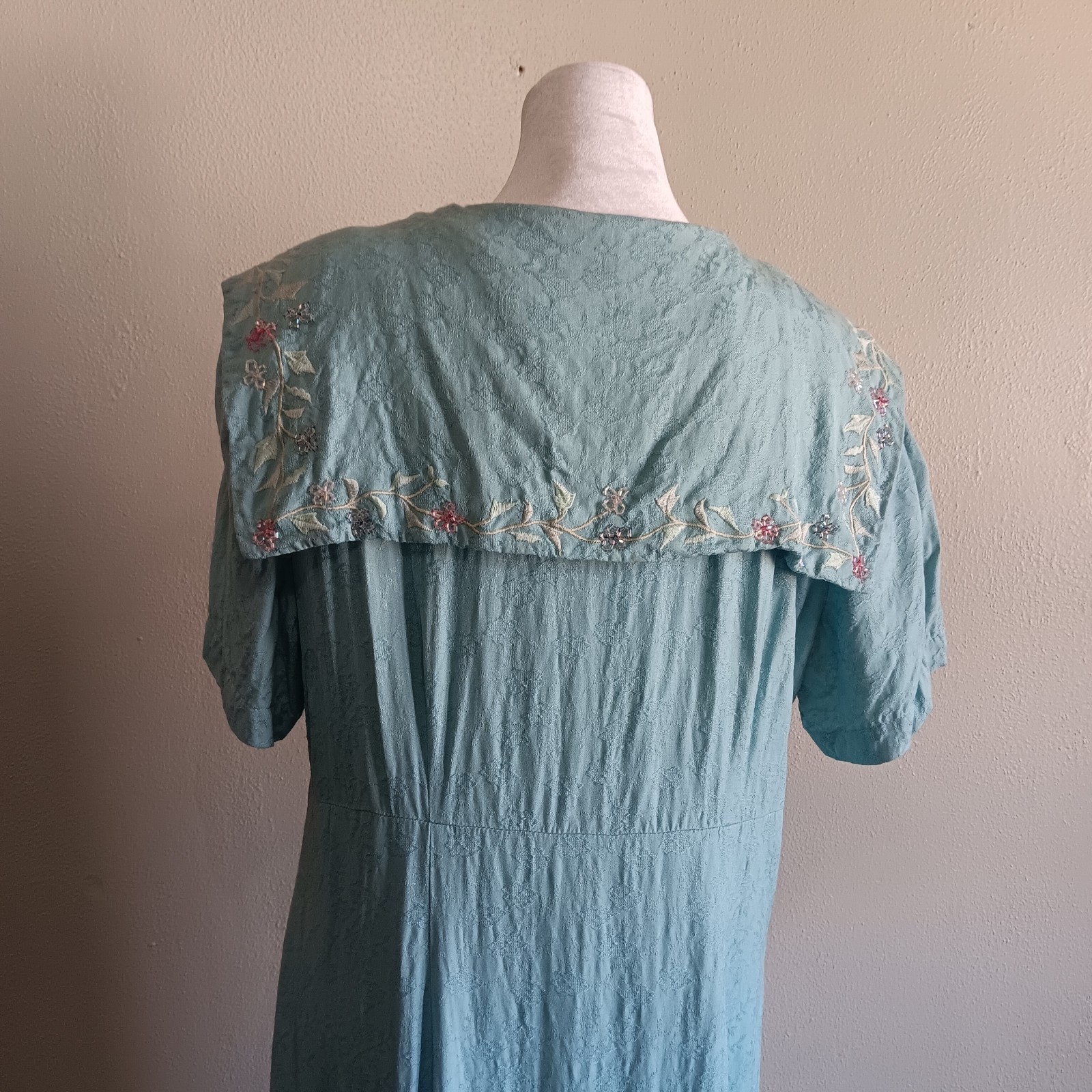 Vintage Whimsy Cottagecore Fairycore Fairy Light Blue Beaded Maxi Dress Size 14