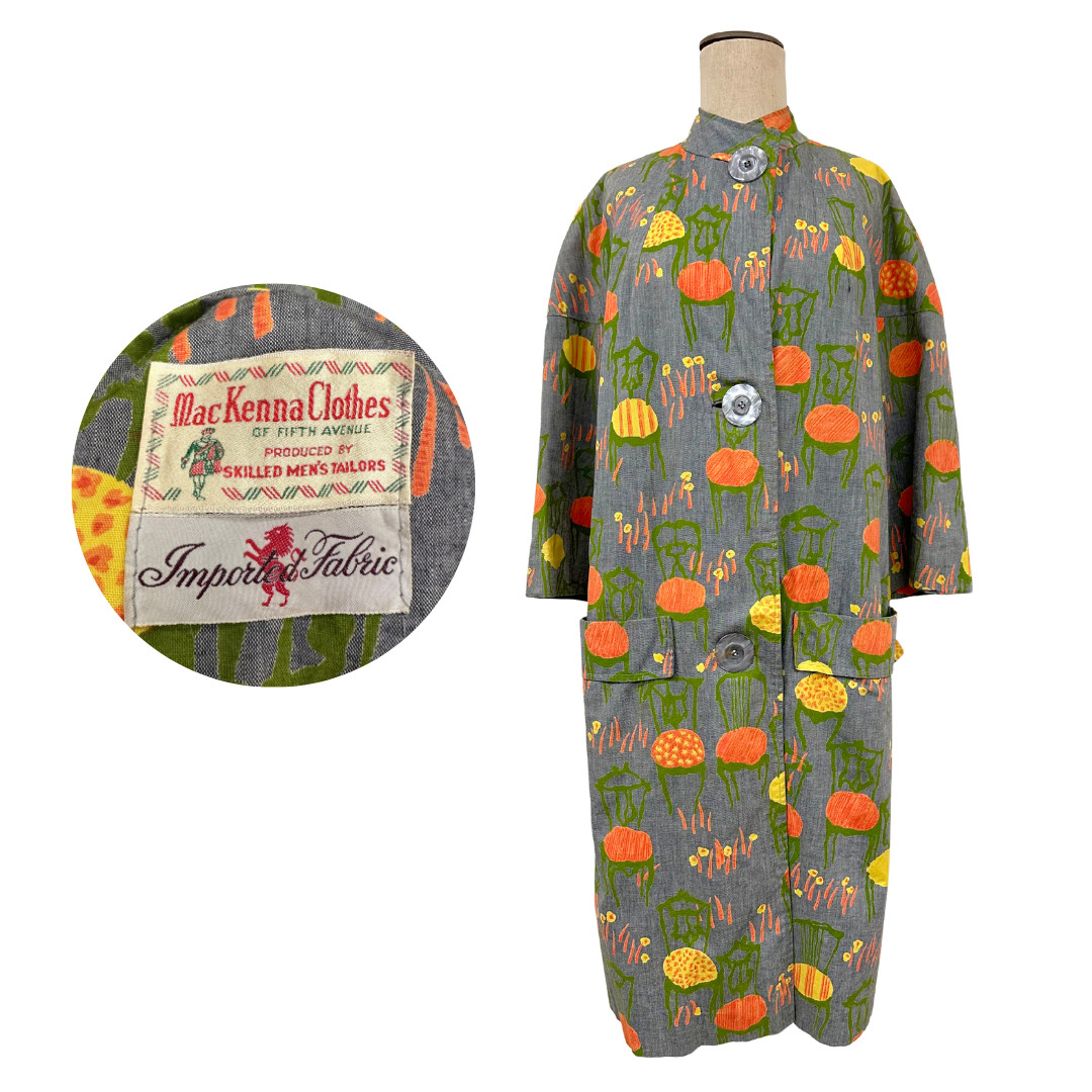 Vintage 1960s MacKenna Clothes Novelty Chair Print Quarter Sleeve Coat