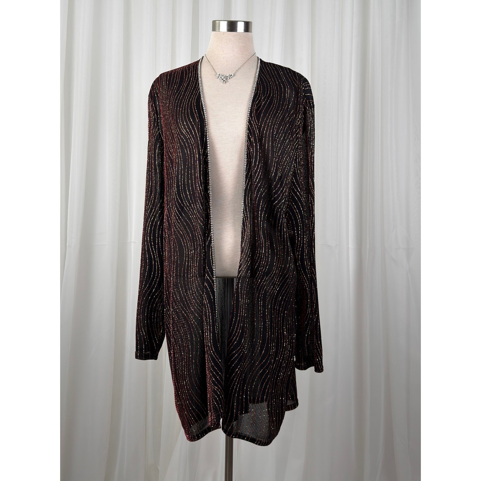 Onyx Nite Rhinestone Metallic Open Front Cardigan Duster Plus Size 24W Glam