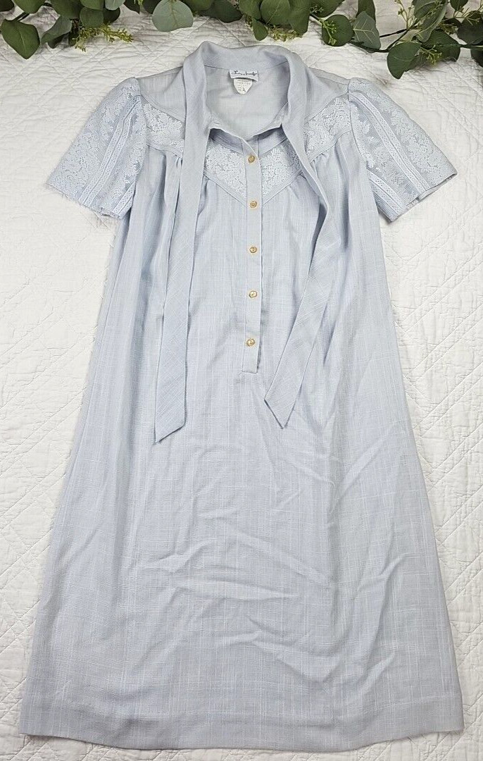 VTG 1970s 70’s Lady Jennifer Blue Lace Shirt Dress Size M Made in USA