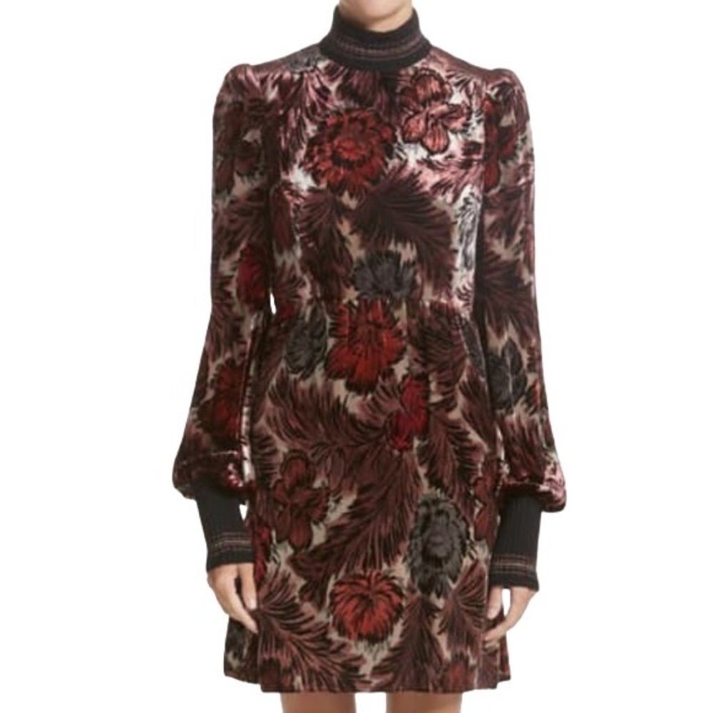 Marc Jacobs Velvet Jacquard Floral Long Sleeve Dress 10