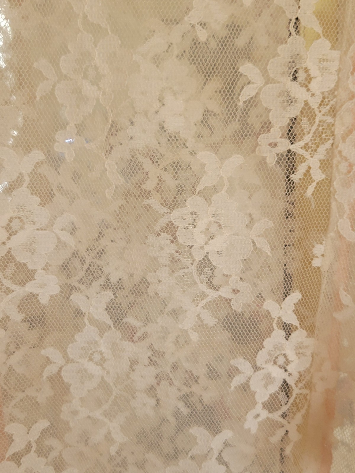 VINTAGE 1970S LORRIE KABALA SHEER NUDE LACE WEDDING DRESS Size XS BEAUTIFUL