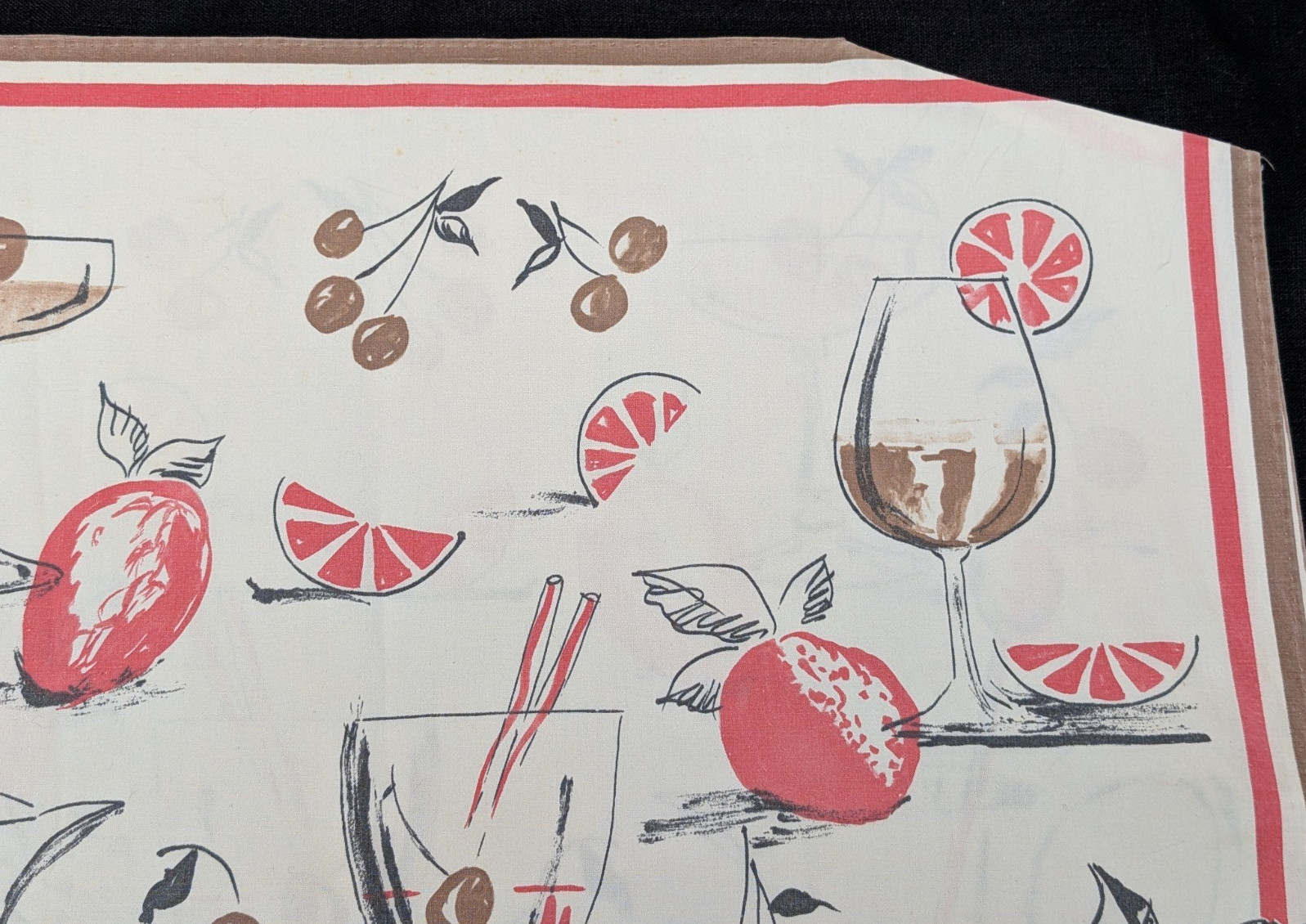 VTG 1950s PULLOVER SLEEVELESS COTTON TOP HANDMADE NOVELTY FABRIC COCKTAILS FRUIT