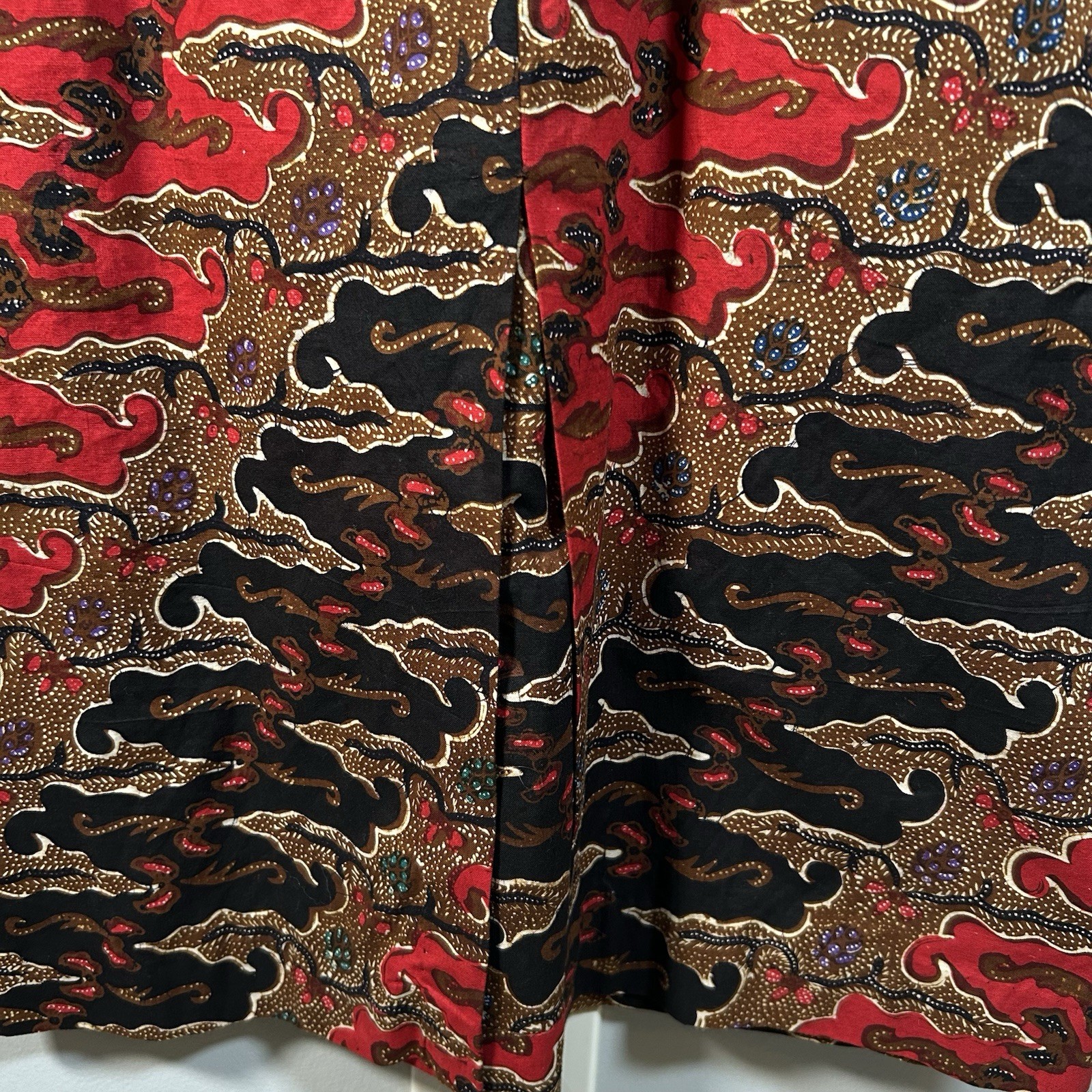 VTG 50s/60s Batik Border Print Bateau Neck Cotton Sheath Dress Womens Sz S