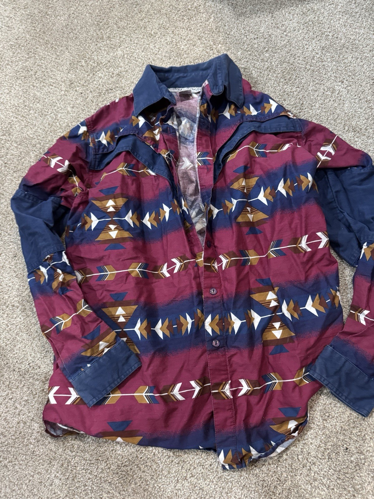Vtg Adobe Rose Western Button-Up Shirt 1X Aztec Brushpopper Long Sleeve Cotton