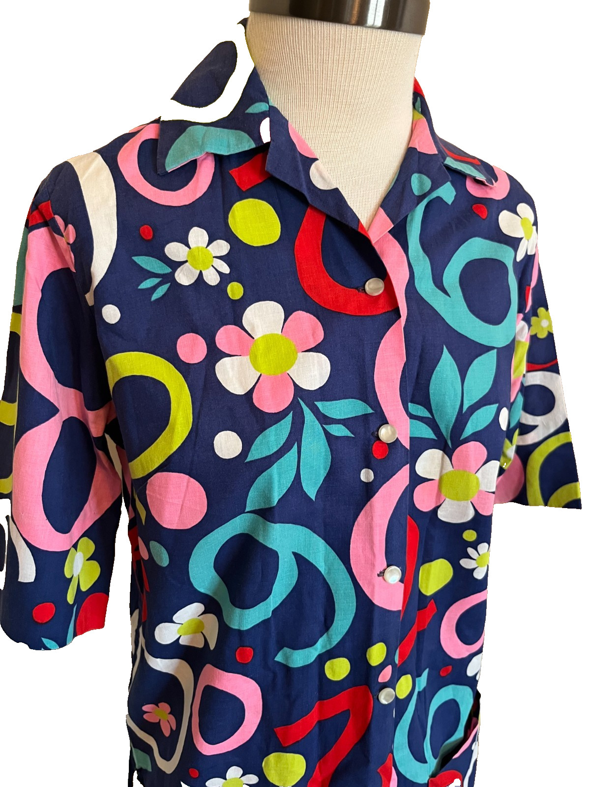 Vintage 70s Jean Marie Original Womens Tunic Blouse Shirt Groovy Flower Power