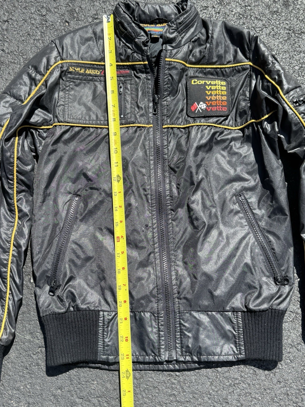 VINTAGE 1980s Black STYLE AUTO CORVETTE JACKET PATCH RACING Car Padded XS