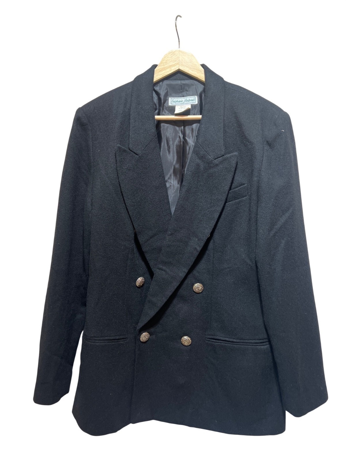 Stephanie Andrews Vintage 80’s Black Double-Breasted Blazer With Gold Crest Butt