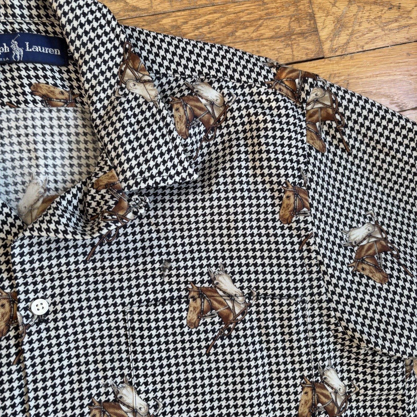 Vtg 80s-90s RALPH LAUREN EQUESTRIAN Horse Print Shirt Button Down Womens 10