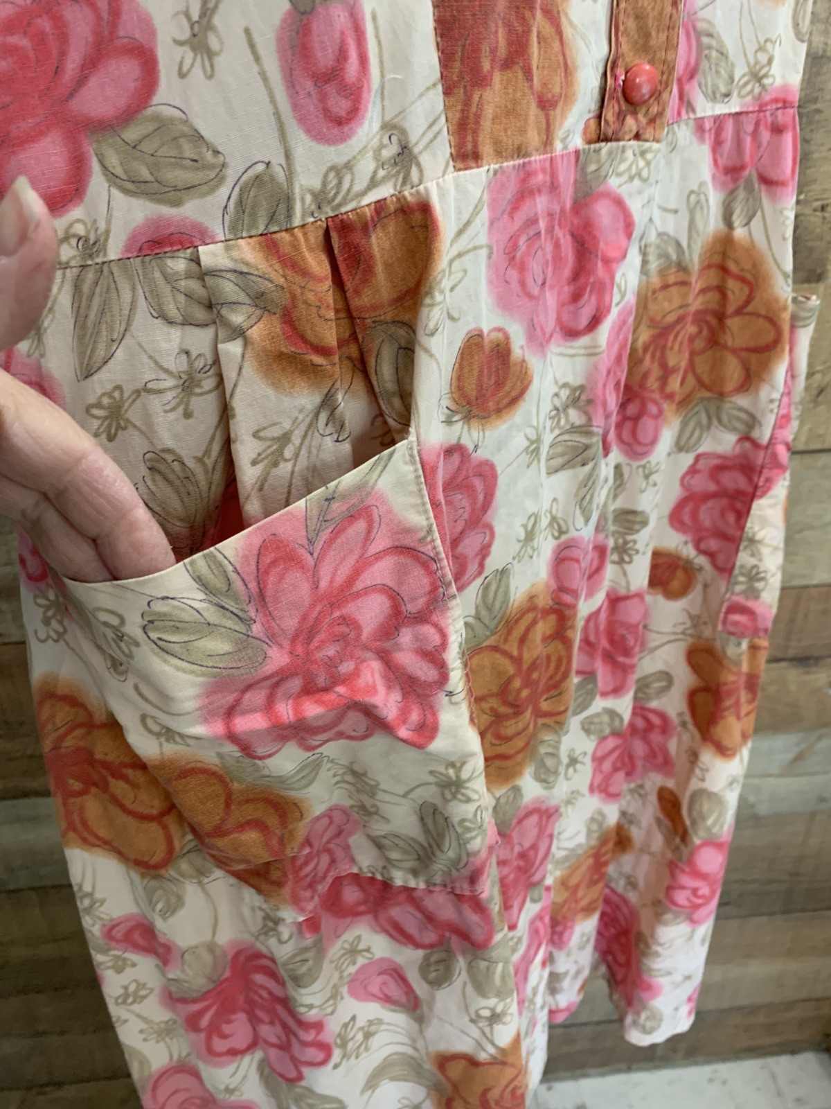 Vintage 1950’s Cotton Button Front Floral Dress Bust 44”/38”Waist