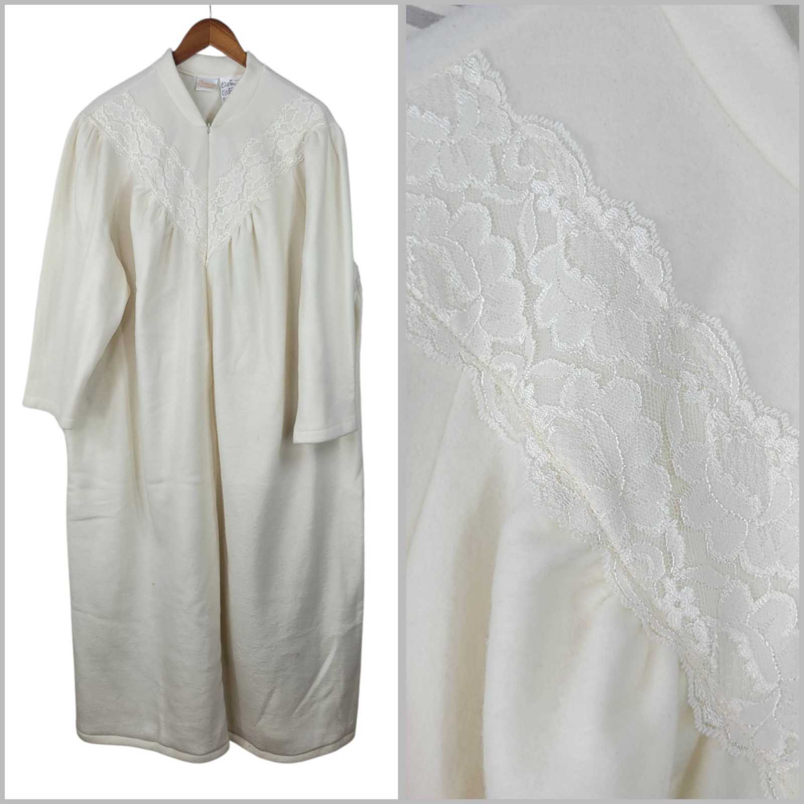NEW Vintage Fuzzy Fleece Plus 3X Housecoat Robe 1/2 Zip Warm Lace Trim White