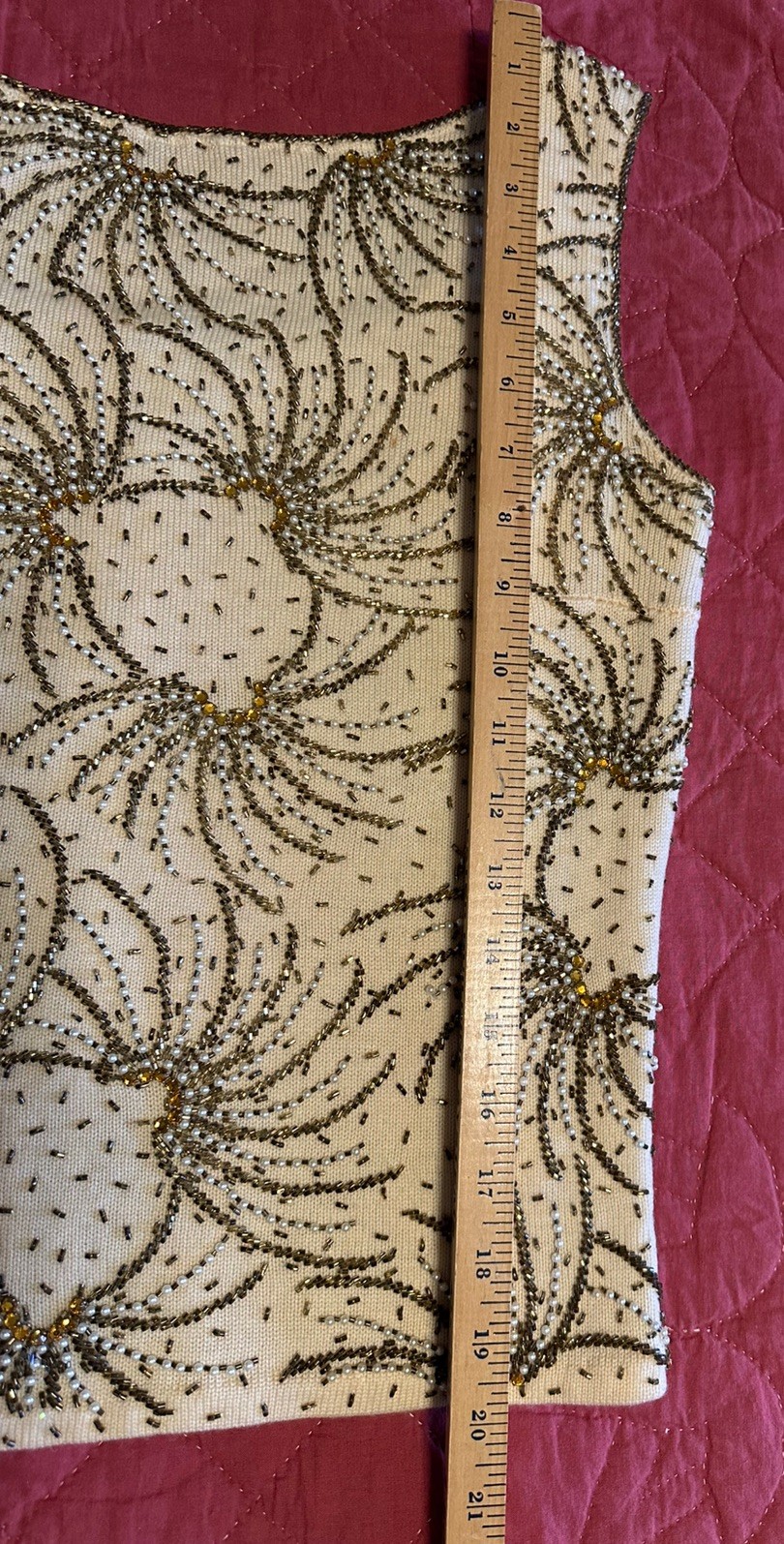 Vintage 60’s Jo-Ro Imports Sz S/M Pure Wool Hand Loomed Sequined Beaded Vest Top