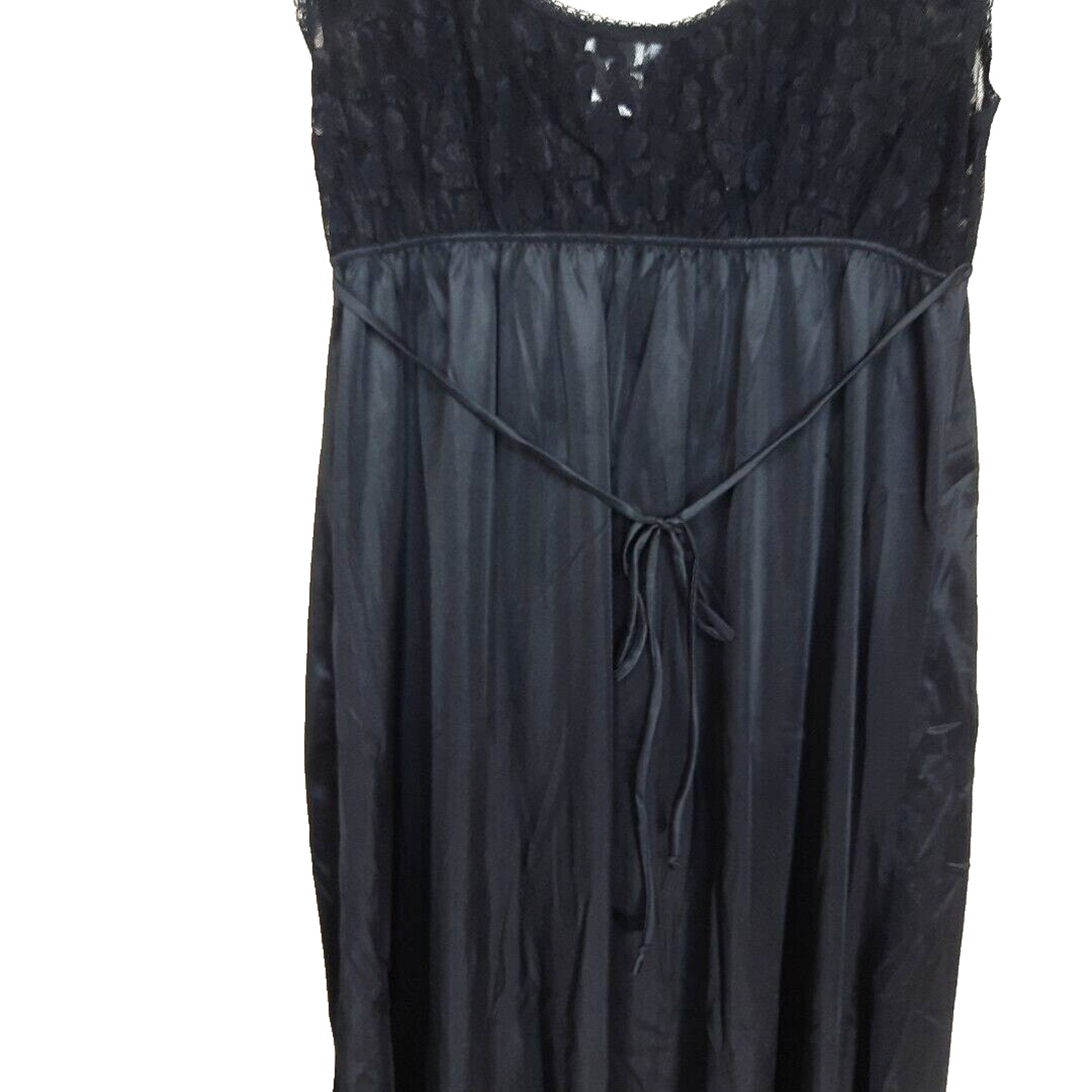 Vtg Cinema Lace Satin Babydoll Midi Slip Dress Nightgown Medium Black Fairy Goth