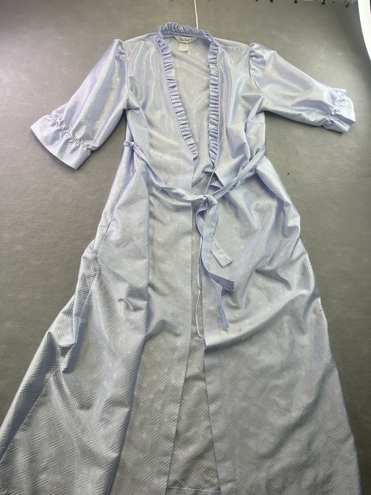 Vintage Van Raalte Blue Ruffle Robe Bow Pretty Sleepwear Dacron Lightweight Sz M