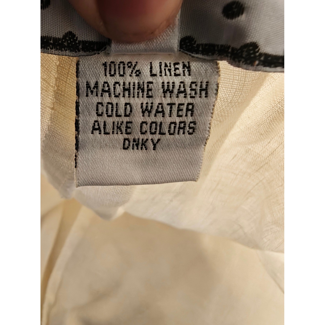 Vintage DKNY Cream Wide Leg 100% Linen Pants Pink Trim XL Elastic Waist Trousers