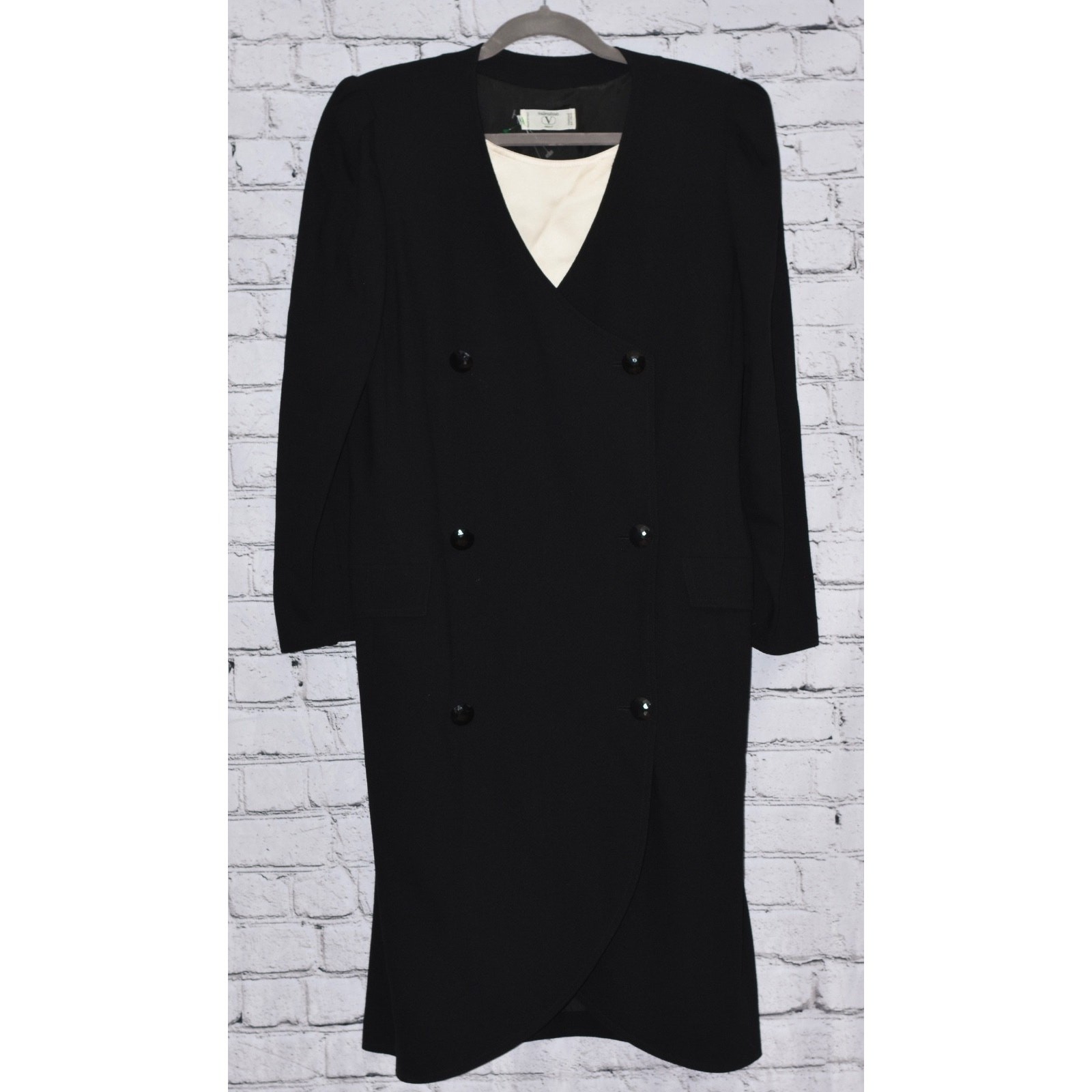 Valentino Miss V Black Long Sleeve Wool Crepe Business Cocktail Dress Size 44/10