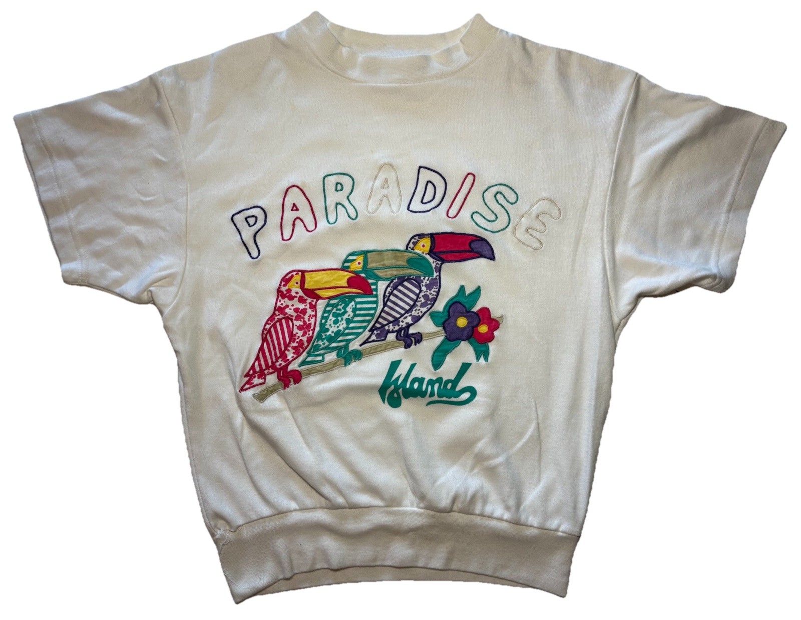 Vintage 80s 90s Toucan Birds Paradise Island Koret Petites Shirt Top Summer Sz S