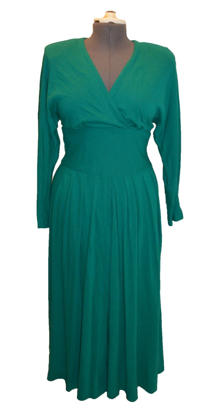 R.E.O. Originals Vintage 80s Green V Neck USA Made Casual Dress size 14