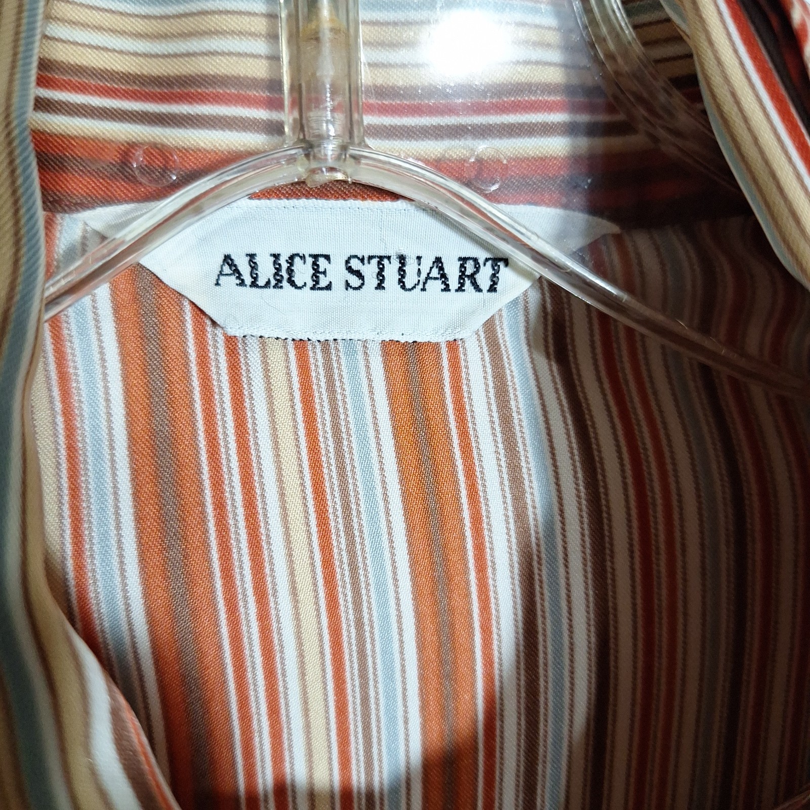 Vintage 1970s Alice Stuart Chevron Stripe Tie Neck Blouse Rust Brown Long Sleeve