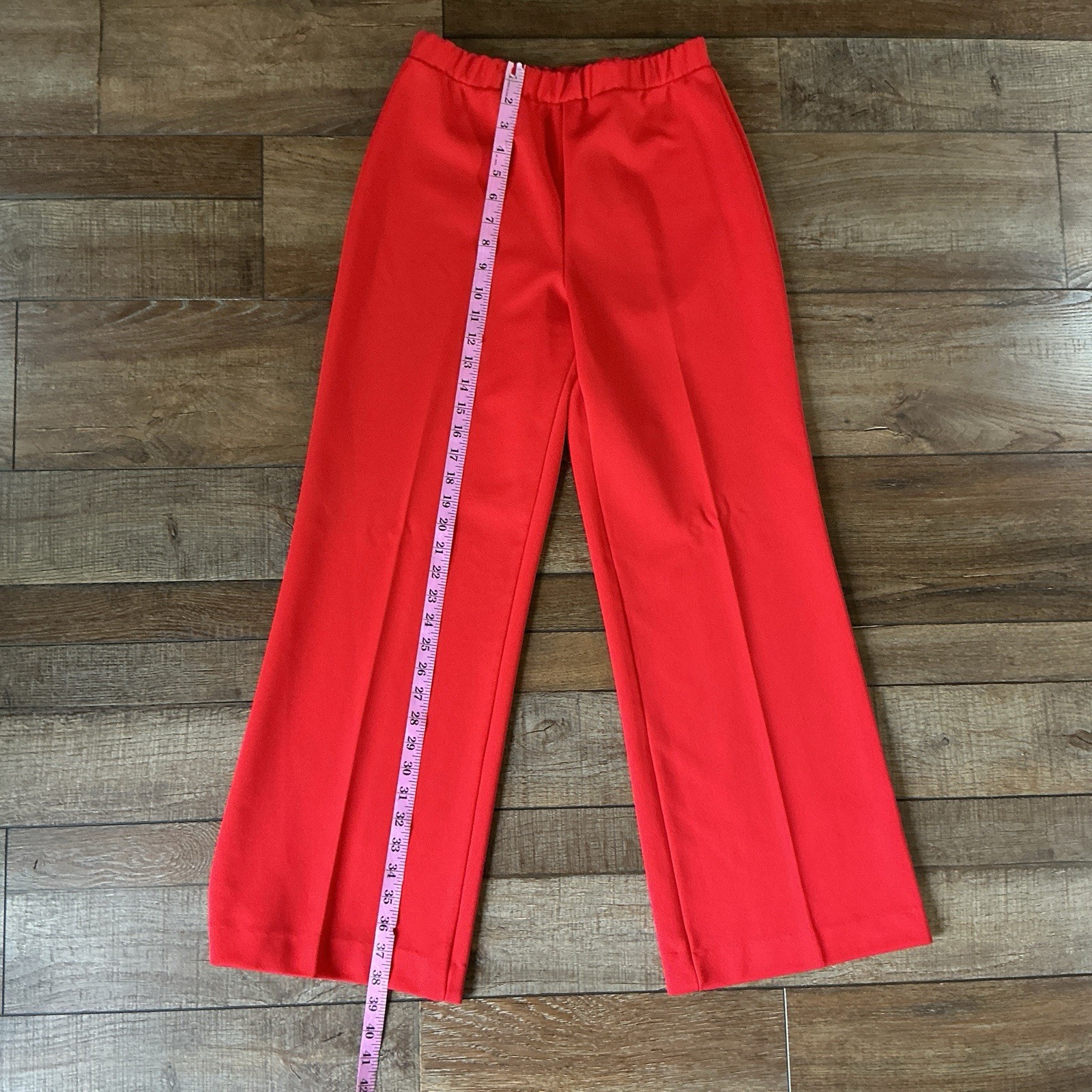 70s VINTAGE Personals Leslie Fay Red Knit Pants Sz 12 Elastic Waist Womens #3402