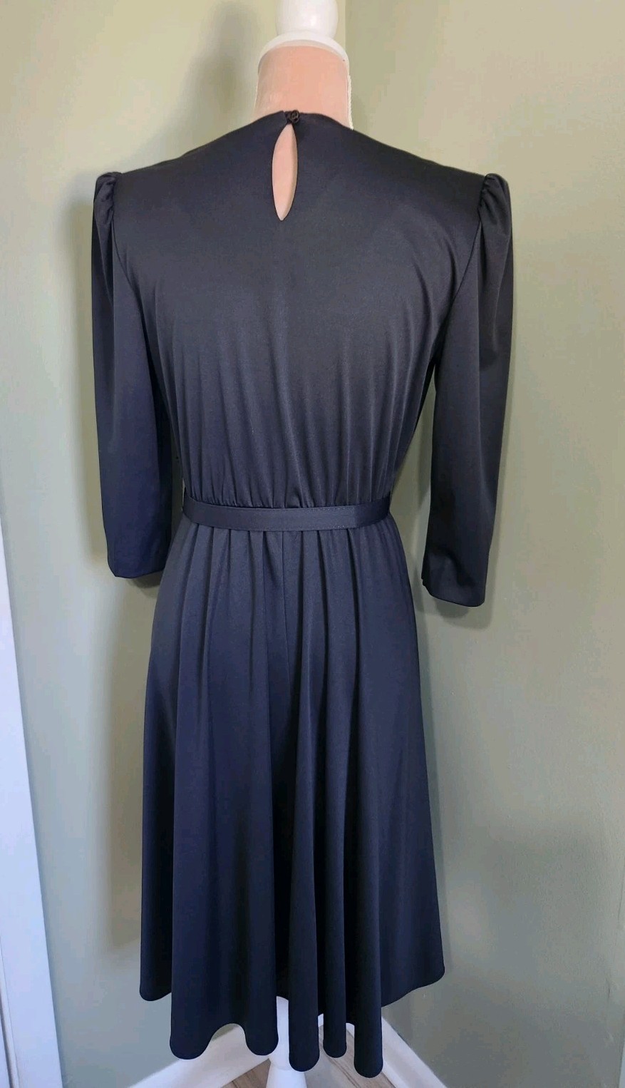 Vtg 80s 40s Whirlaway Frocks Black White Lace Collar Midi Dress Twirl Belted 6 P