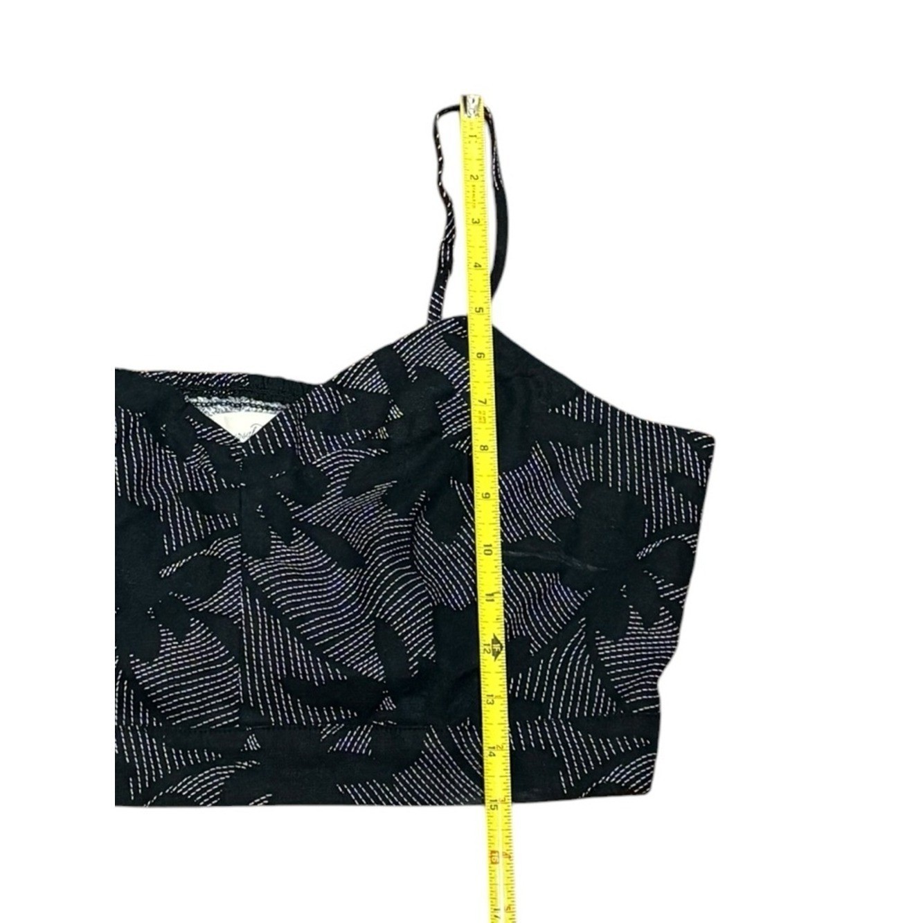 Universal Thread Black Floral Linen Blend Crop Cami Top, Size L, NWT