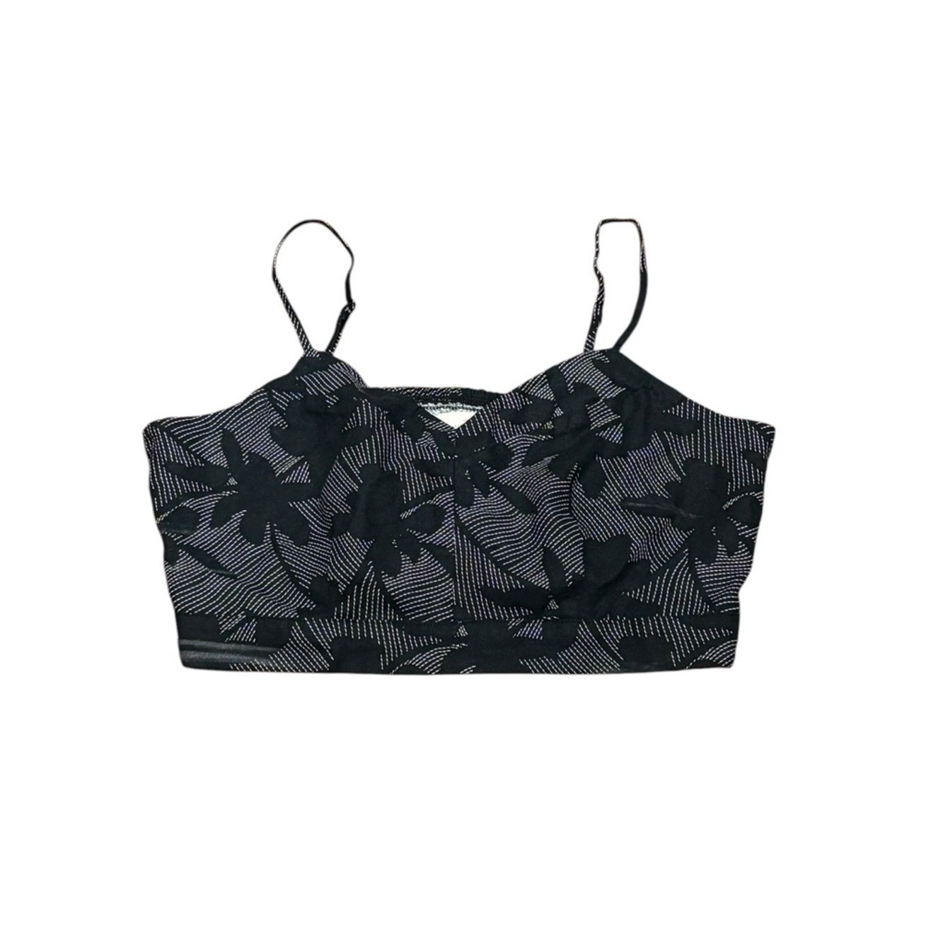 Universal Thread Black Floral Linen Blend Crop Cami Top, Size L, NWT