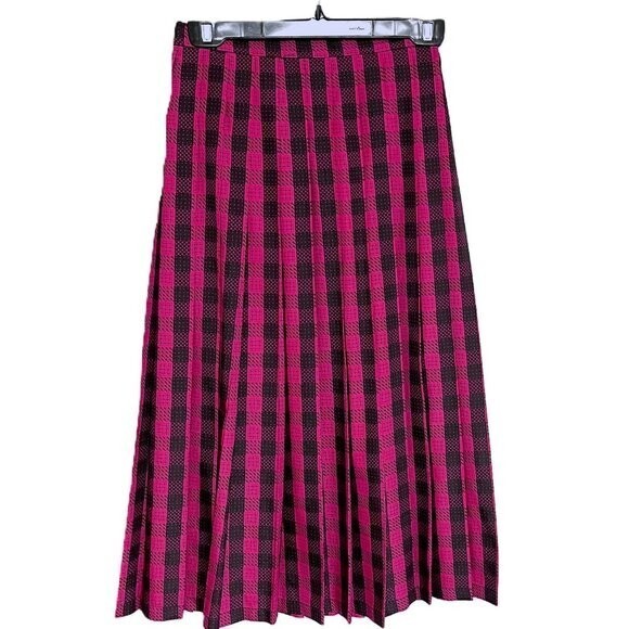 Vintage 70s Jaeger London midi high waist checkered midi pleated skirt, 8