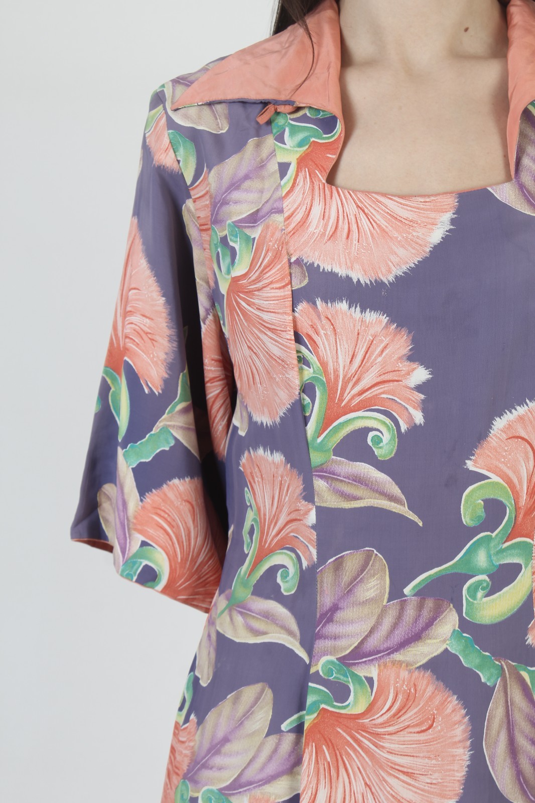 Vtg 40s Waikiki Sports Dress Honolulu Hawaii Rayon Kimono 50s MCM Tiki Pake Muu