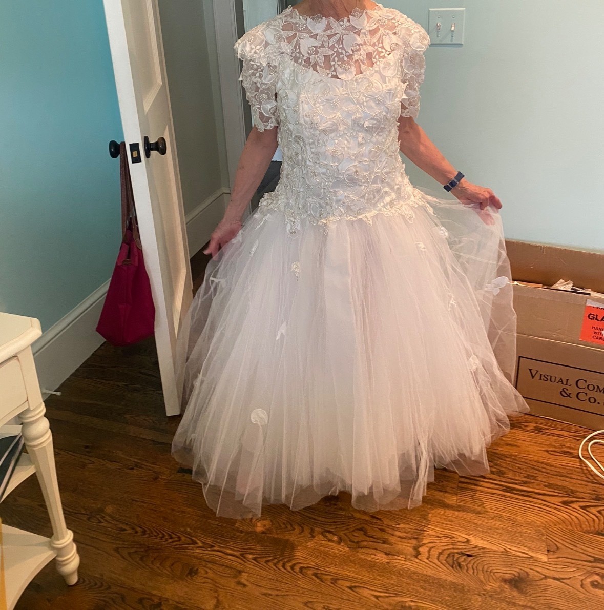 Vintage 90s Galina White Beaded Lace Wedding Dress