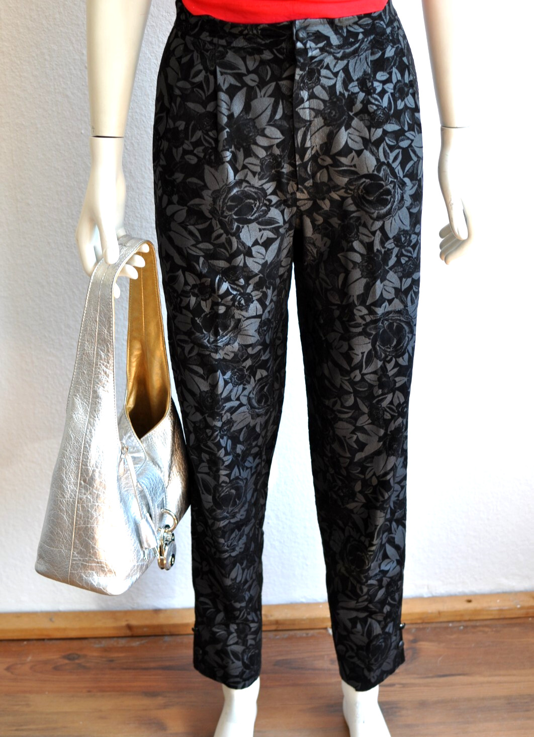 Roberto Cavalli Leather Jeans Pants Pleated Floral Vintage 80s 90s S 34/36