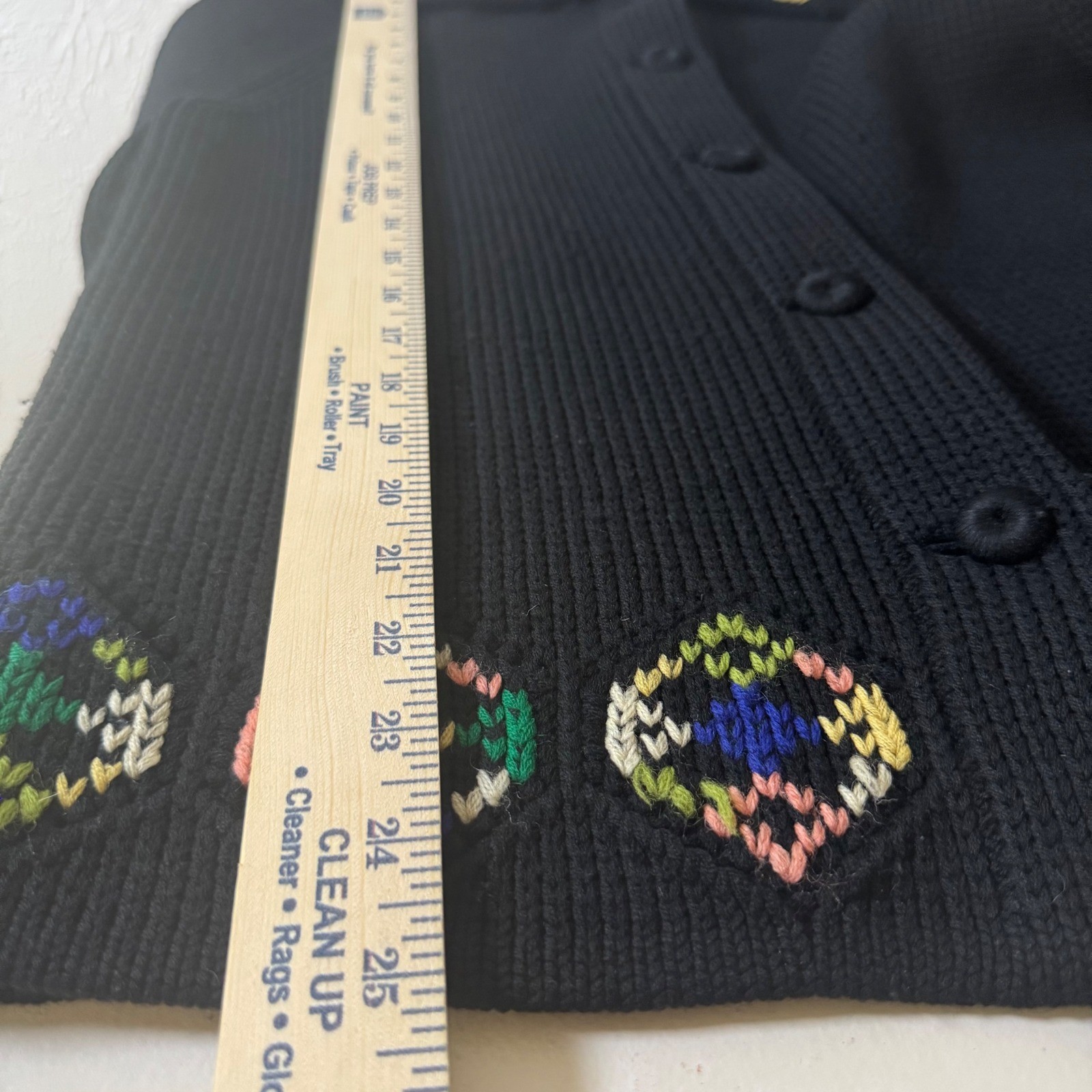 Vintage Dorce for Le Roy Knitwear Black 100% Wool Embroidered Cardigan Sweater M
